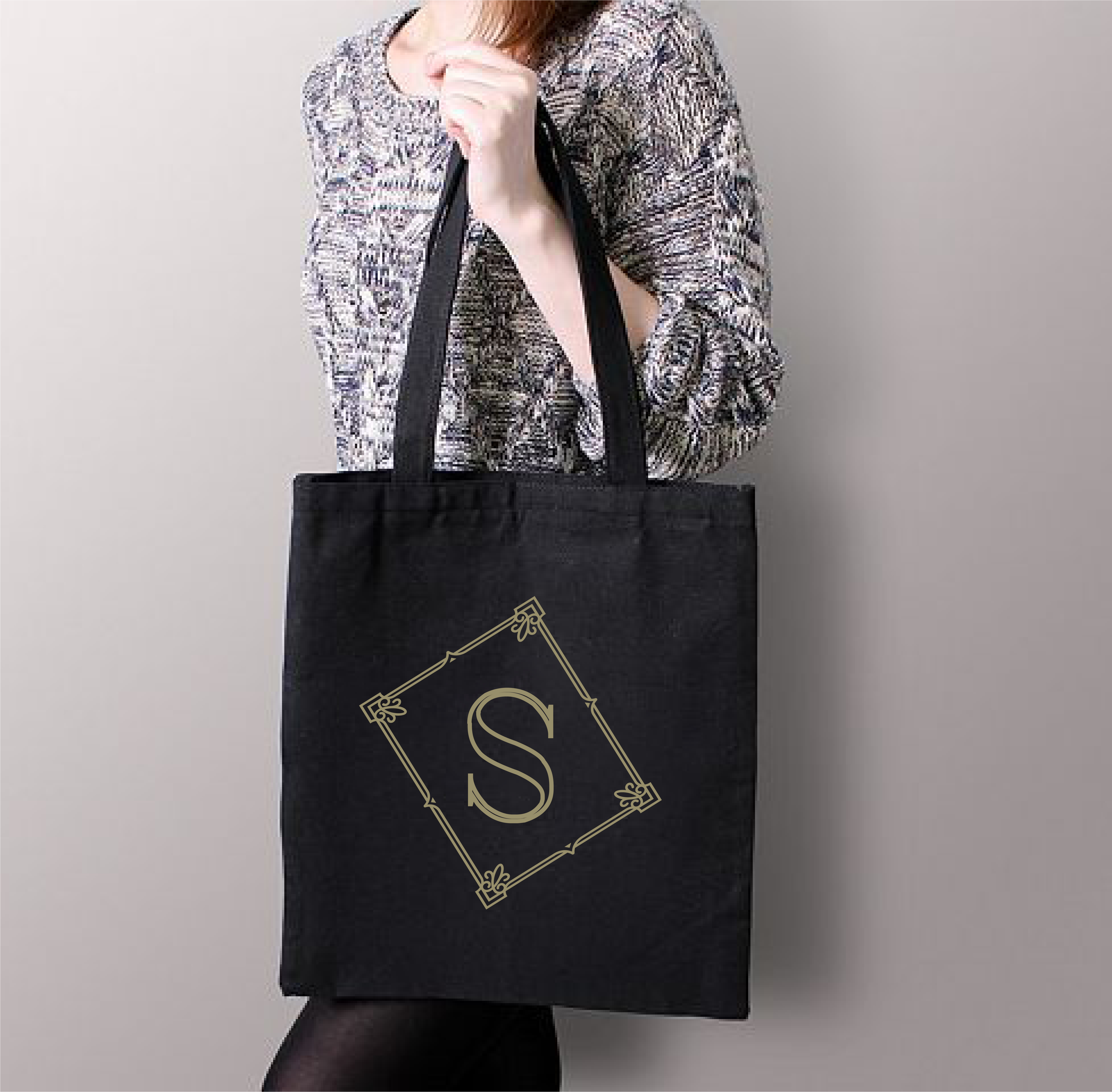 Personalised Elegant Eco-friendly Black Cotton Tote Bag with Initial